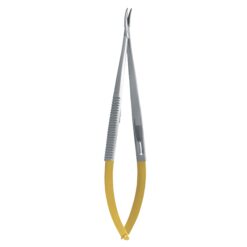 curved castroviejo needle holder tungsten carbide gold handle microsurgical suturing instrument pak line industries