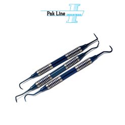 Professional 3 pcs dental scaler set with blue titanium coated stainless steel dental hygiene instruments manufactured by Pak Line Industries Pakistan