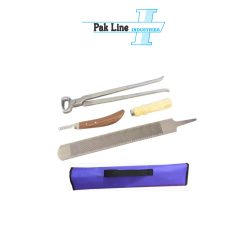 farrier kit 14 inch hoof nipper double sided rasp banana handle hoof knife set blue pouch pak line industries