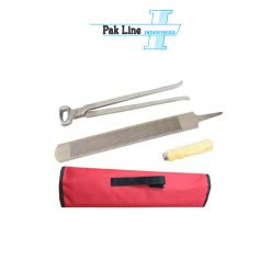 farrier kit 14 inch hoof nipper double sided rasp with wooden handle red storage pouch pak line industries