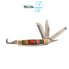 horseman folding pocket knife multi tool stainless steel brass laminate wood handle equestrian farrier instrument pak line industries