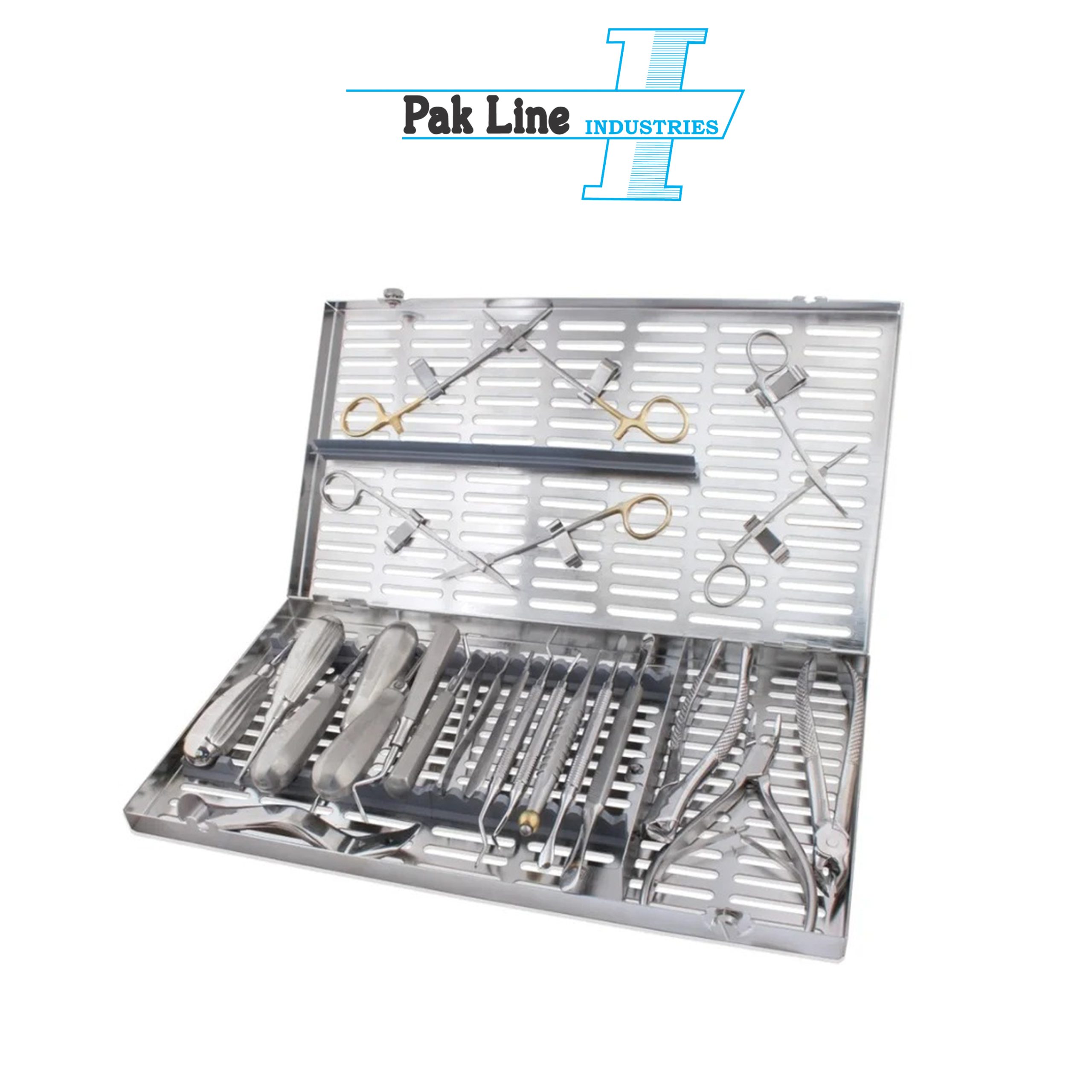oral surgery kit complete dental extraction set 21 pcs stainless steel instruments in sterilisation cassette pak line industries