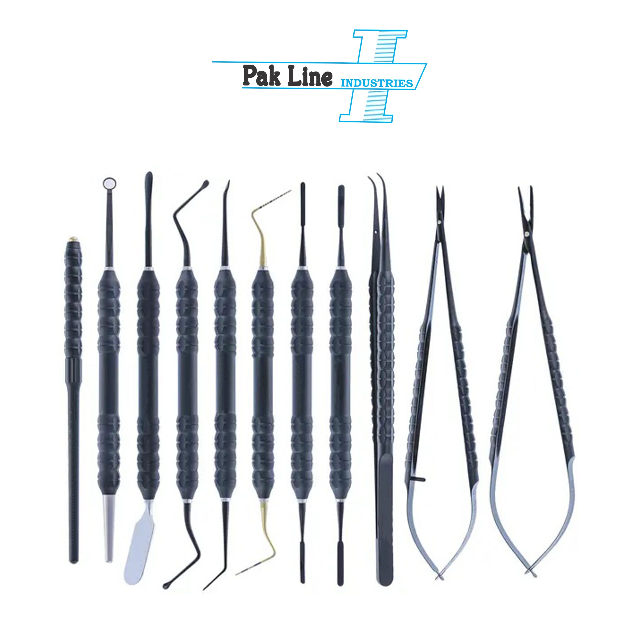 Non-Glare Featherweight Microsurgery Instrument Set with precision stainless steel ophthalmic and microsurgical instruments manufactured by Pak Line Industries.
